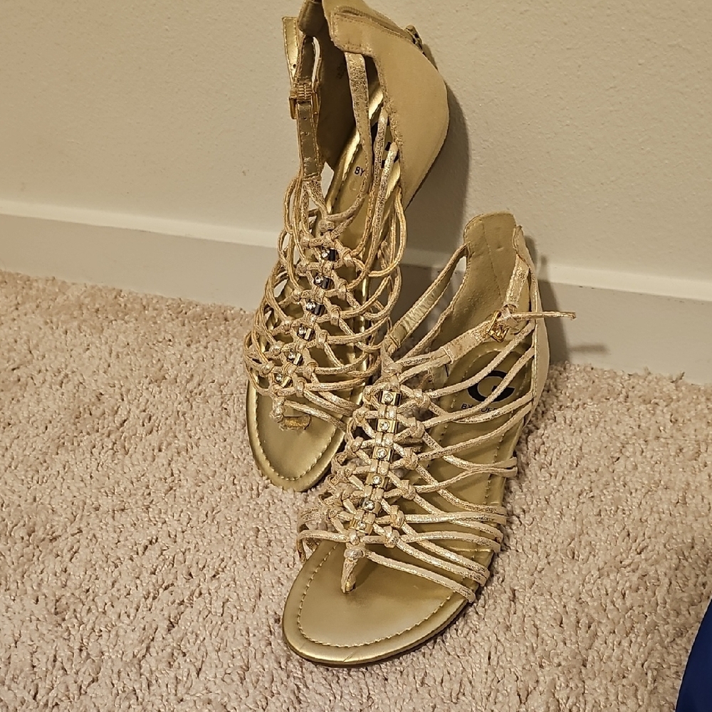 G by Guess Gold Strappy Sandals with Stiletto Heel